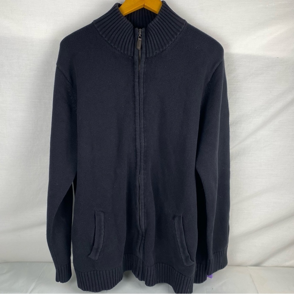 VTG LL Bean Full Zip Sweater Jacket Mens XLT Black 100% Cotton Mock Neck 258719